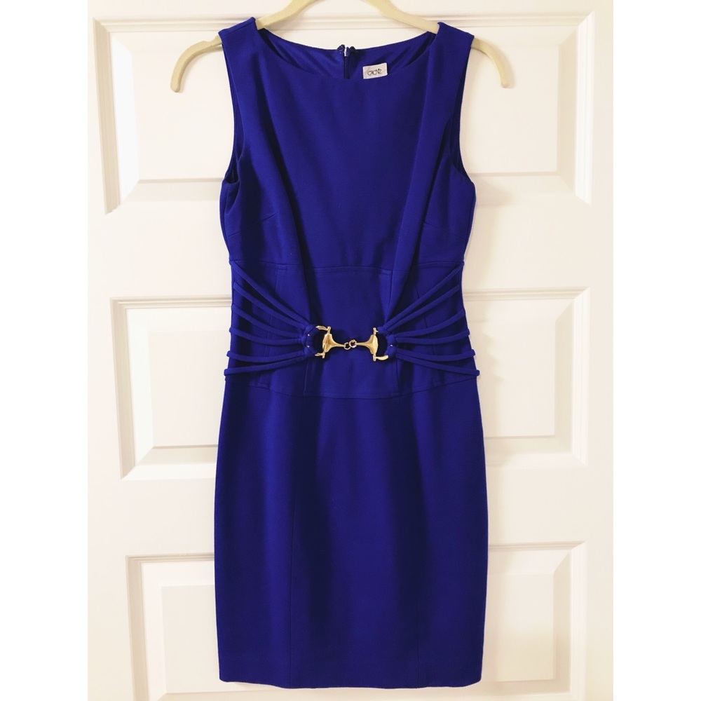 Cache fitted work dress with gold detailing